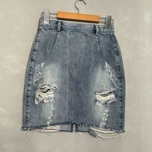 🔴 ONE TEASPOON | Destroyed Mini jean Skirt Vixen High Waist fitted light sz 26